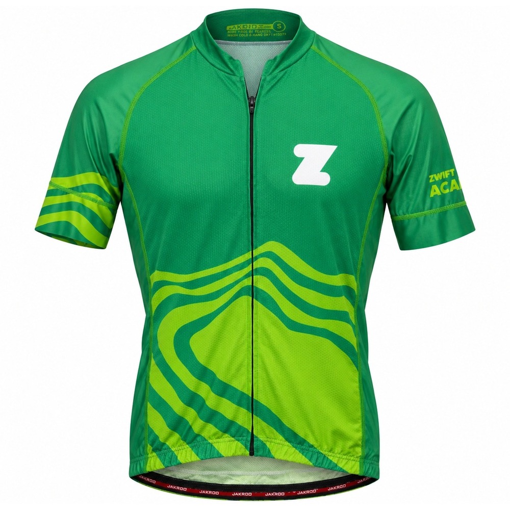 Jakroo Zwift Academy Mens Cycling Jersey Green Topographic Short Sleeve Small